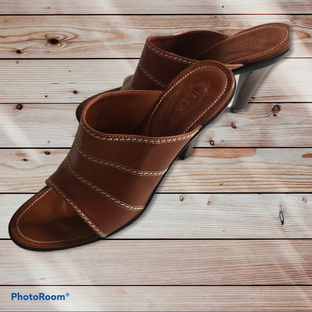 Tod’s Brown Italian Leather Heeled Sandals